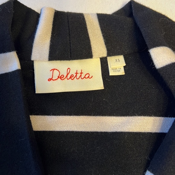 Anthropologie Deleta black and cream stripe wrap front three quarter top size XS - Picture 5 of 10